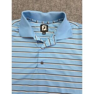 Footjoy Golf Polo Shirt‎ Medium Blue Striped Performance Short Sleeve Athletic